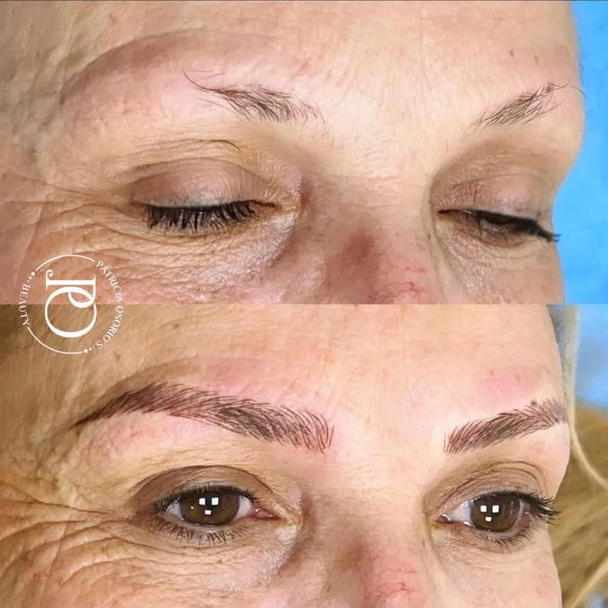 Cejas de una clienta antes y después del microblading