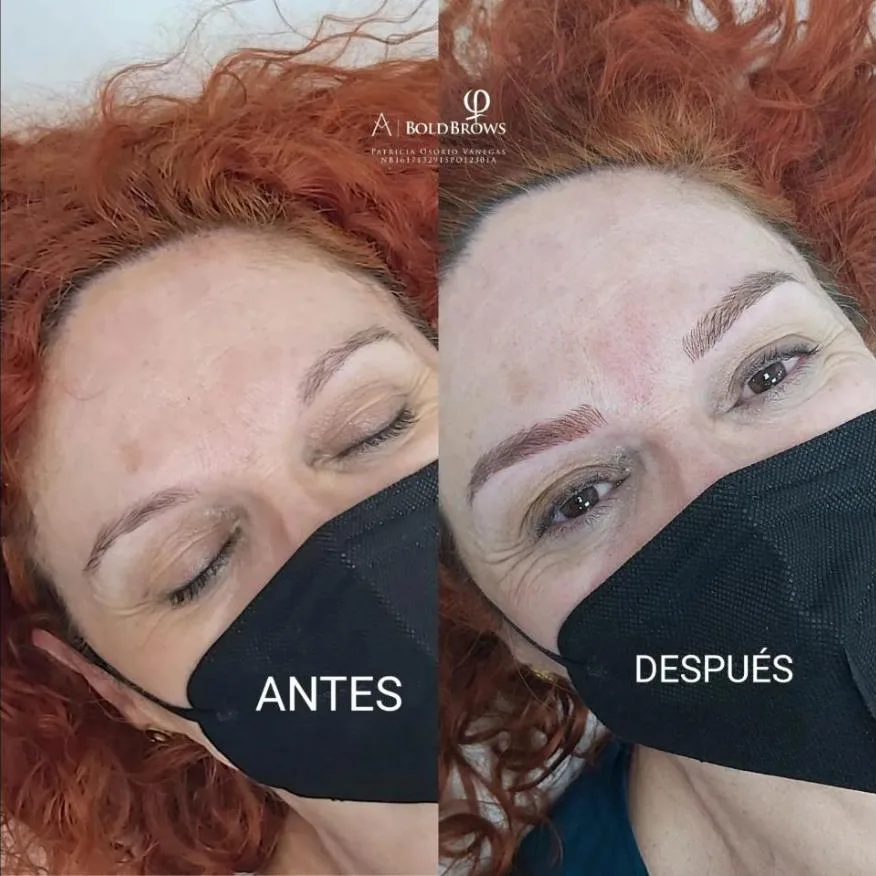 Cejas de una clienta antes y después de la micropigmentación